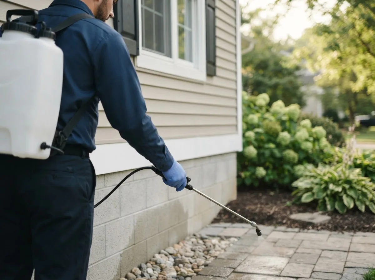 Pest control technician inspecting a home in Brocket, ND